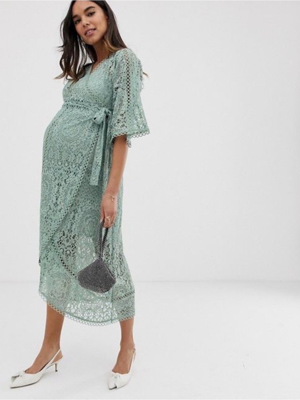 ASOS Maternity Mint Lace Wrap Dress with Loop Trim